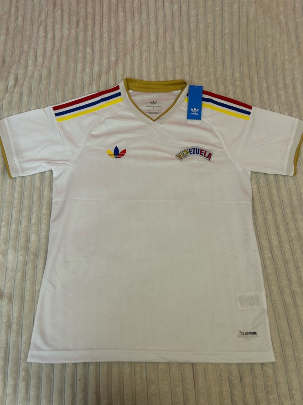 Adidas Venezuela White Soccer Jersey with Tricolor Accents